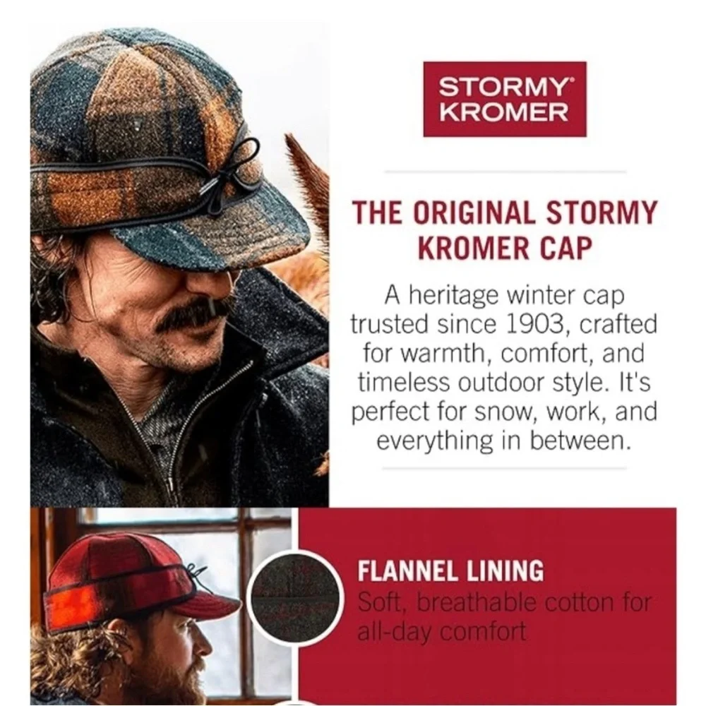 Stormy Kromer The‎ Original Cap, Wool Blend Hat, Warm Winter Outdoor Cap